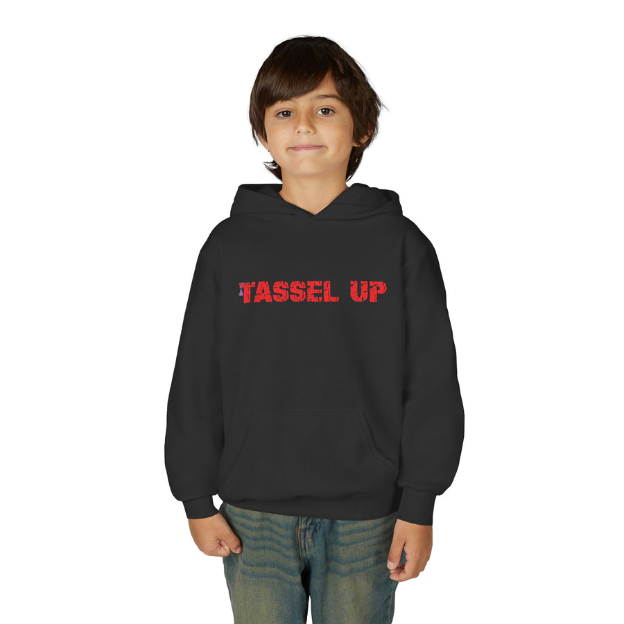 Tassel Up Repeat Red Letters Youth Heavy Blend Hoodie