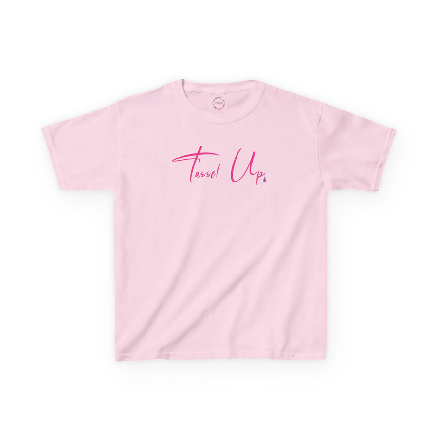 Tassel Up Pink Cursive Kids Heavy Cotton™ Tee