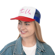 Tassel Up Pink Cursive Letters Trucker Cap