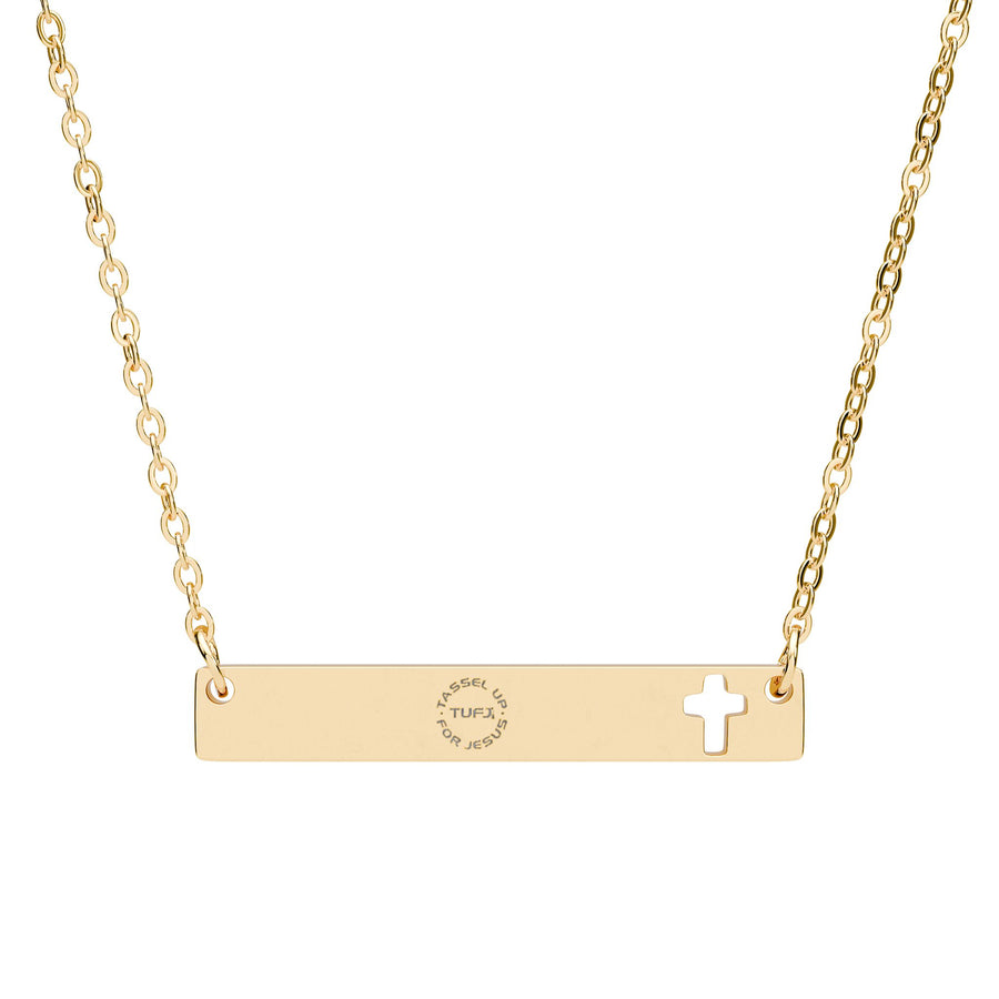 Tassel Up For Jesus Logo Cutout Cross Bar Necklace