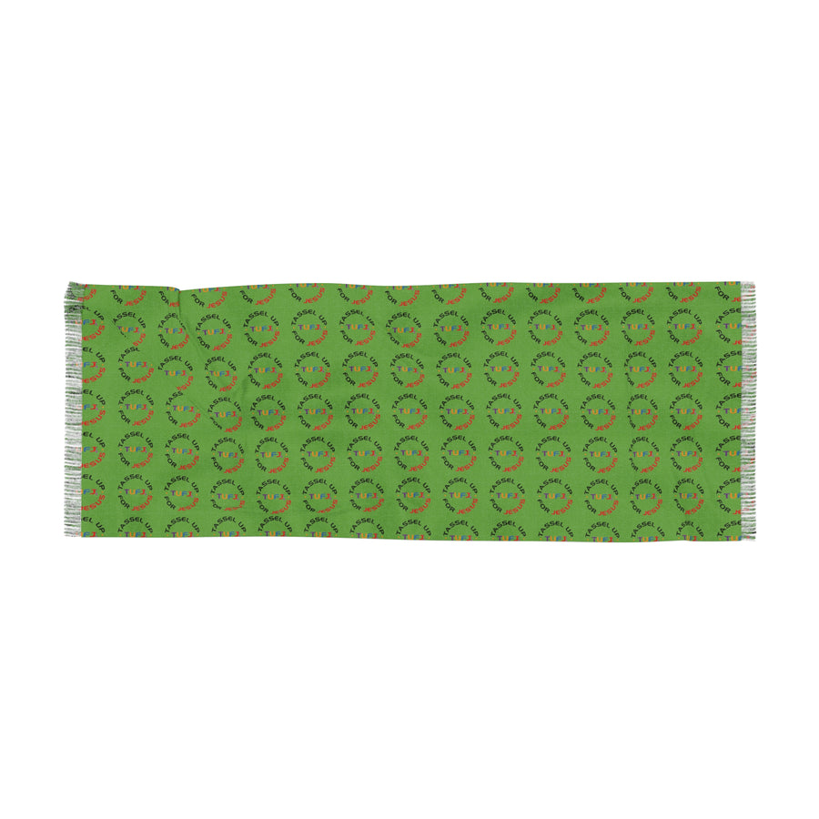 Long Green Tassel Up For Jesus Logo Scarf