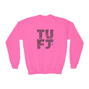 TUFJ Repeat Black Letters Youth Crewneck Sweatshirt