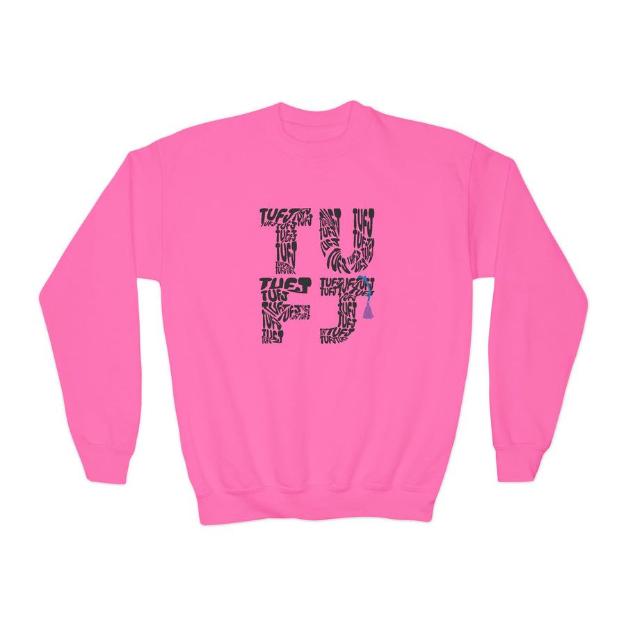 TUFJ Repeat Black Letters Youth Crewneck Sweatshirt