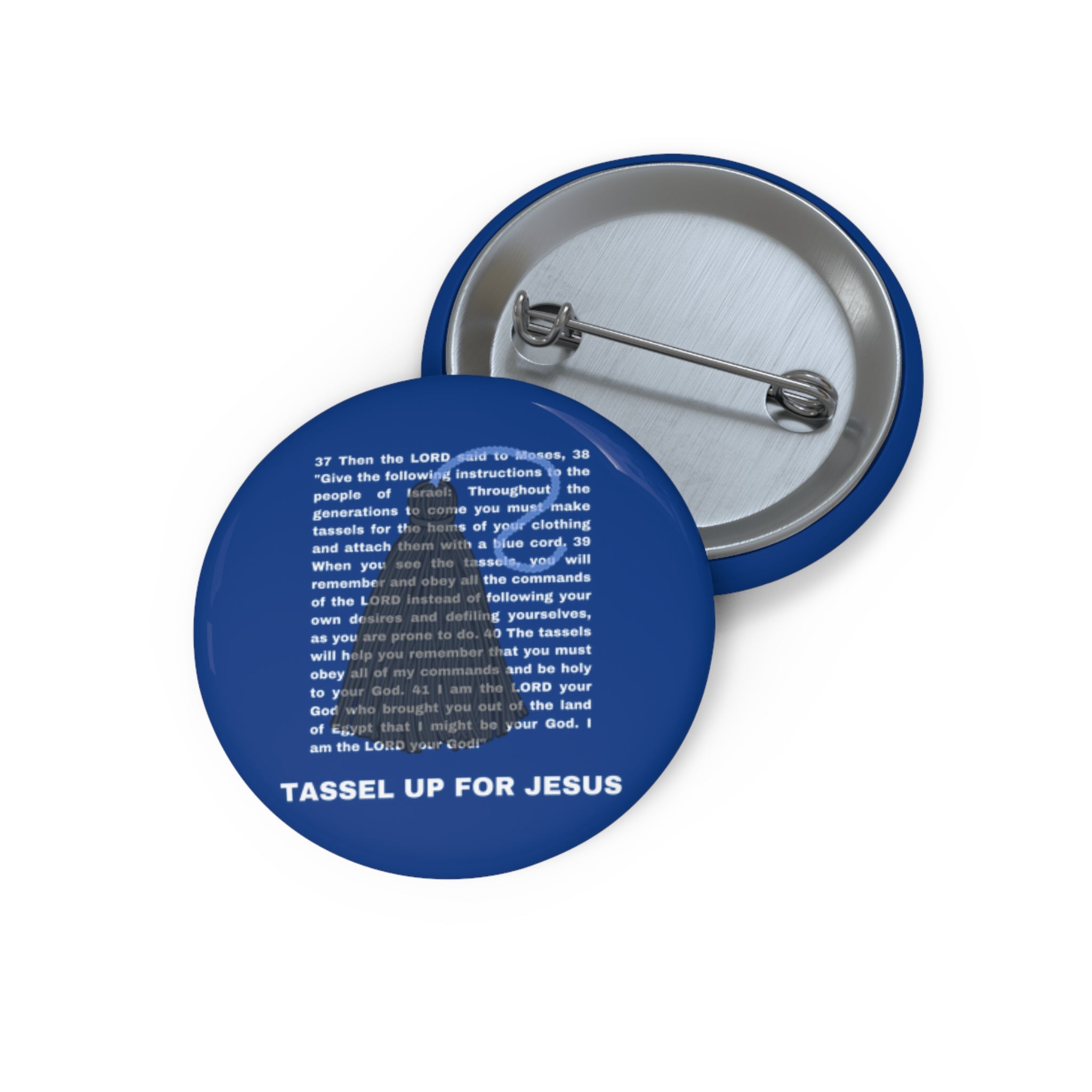 Blue Numbers 15 : 37 - 41 Bible Verse Pin Buttons