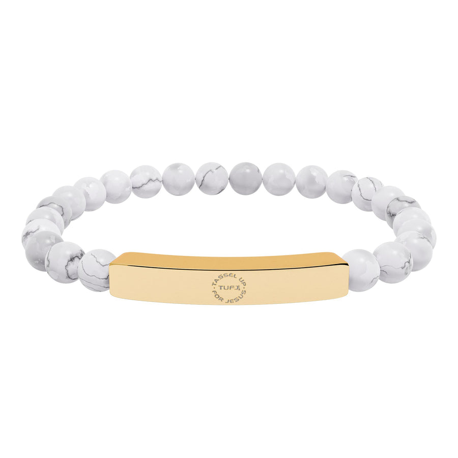 Tassel Up For Jesus Logo Natural Stone Stretch Bar Bracelet