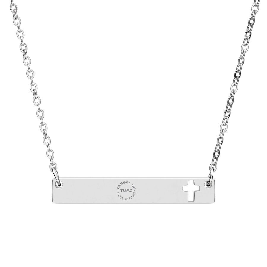Tassel Up For Jesus Logo Cutout Cross Bar Necklace
