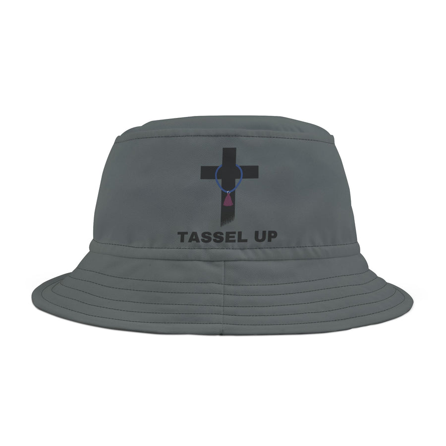 Gray Tassel Cross Bucket Hat