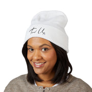Tassel Up Cursive Cuffed Beanie