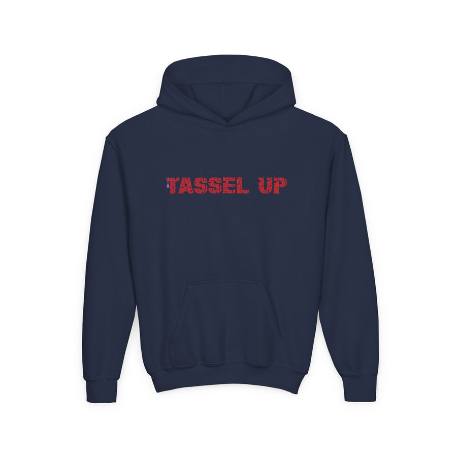 Tassel Up Repeat Red Letters Youth Heavy Blend Hoodie