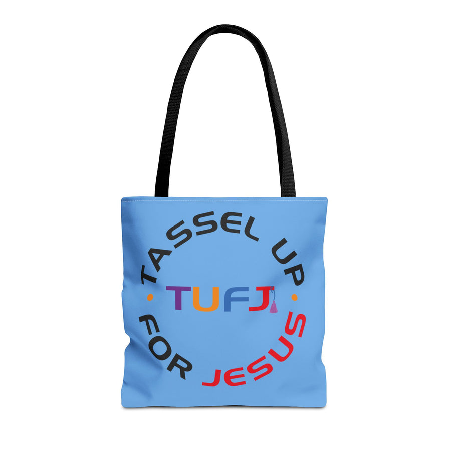 Light Blue Tassel Up For Jesus Logo Tote Bag