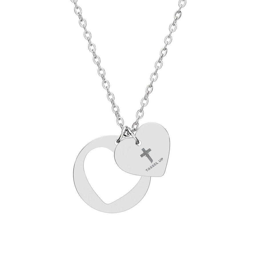 Tassel Cross Heart Cutout Necklace