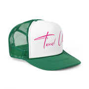 Tassel Up Pink Cursive Letters Trucker Cap