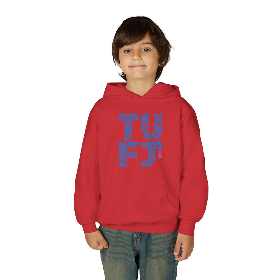 TUFJ Repeat Blue Letters Youth Heavy Blend Hoodie