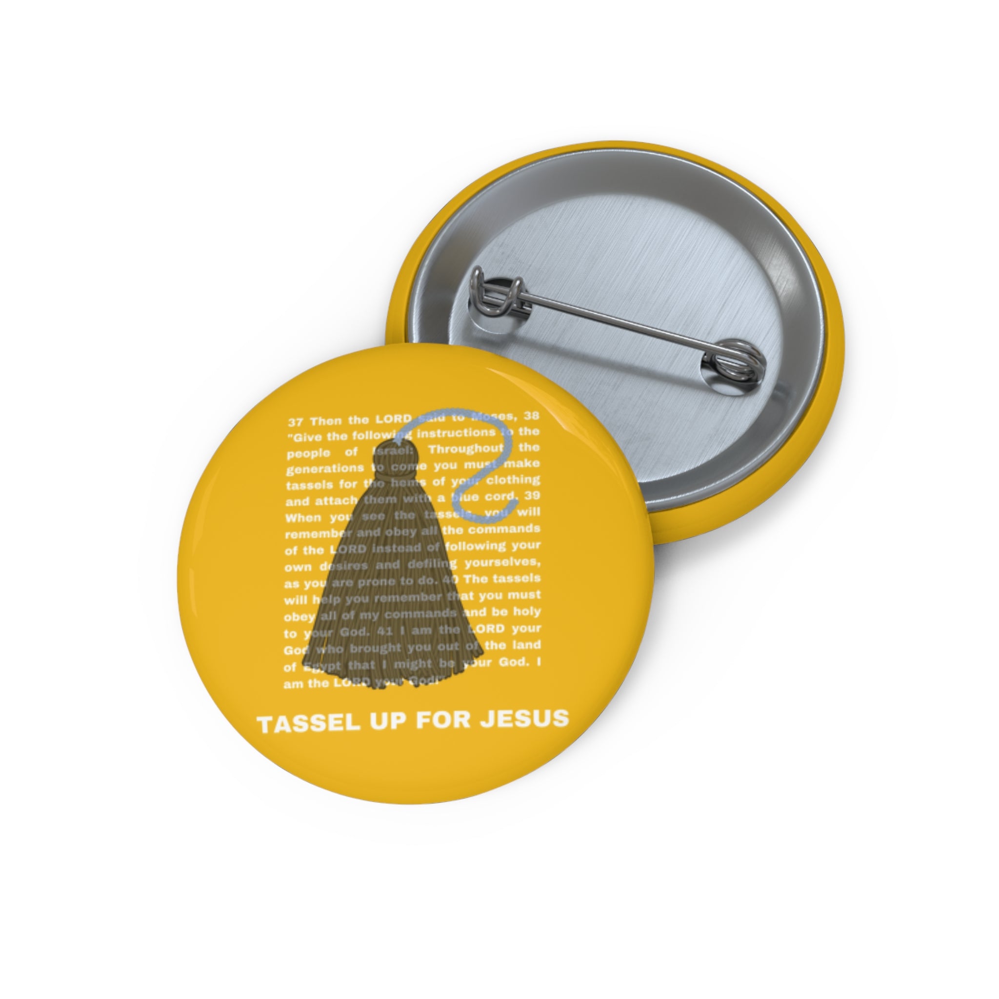 Yellow Numbers 15 : 37 - 41 Bible Verse Pin Buttons