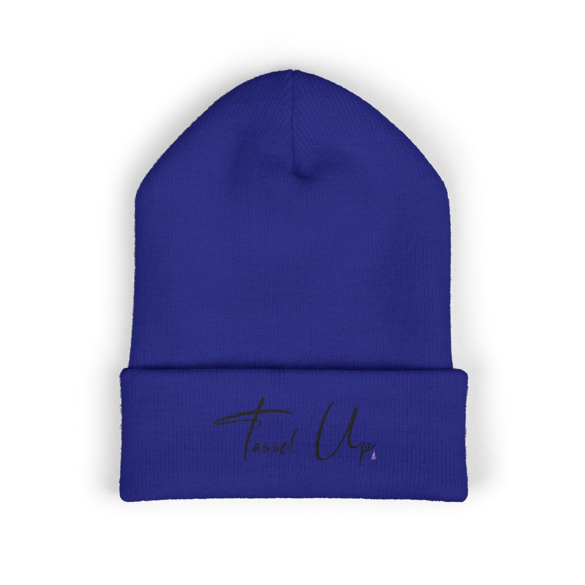 Tassel Up Cursive Cuffed Beanie