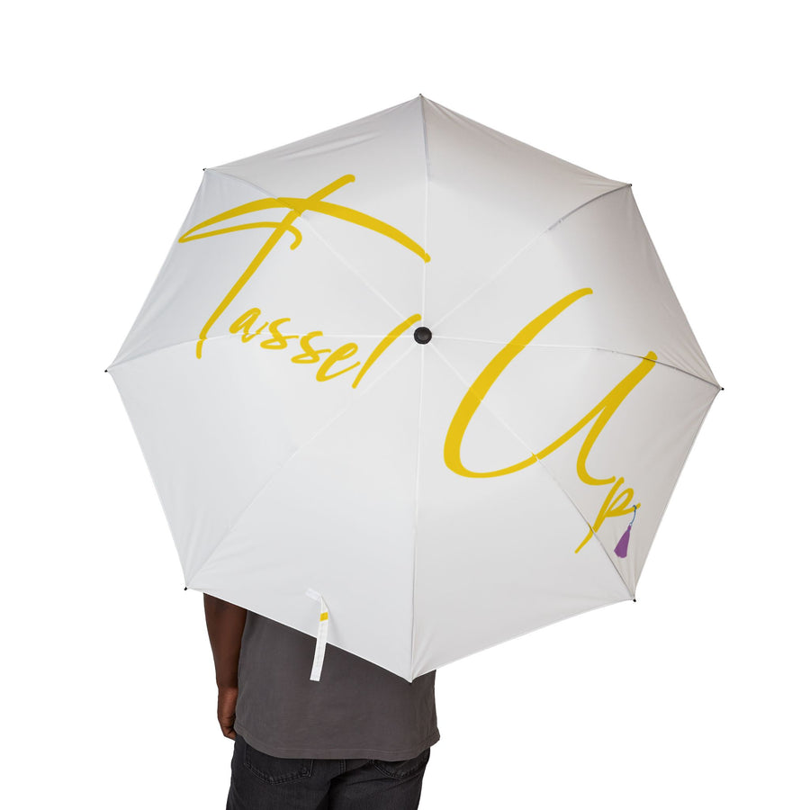 Tassel Up White And Yellow Semi-Automatic Foldable Umbrella