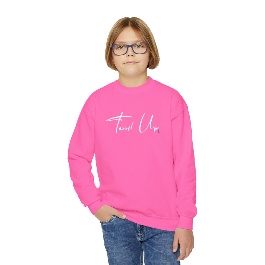 Tassel Up Cursive Youth Crewneck Sweatshirt