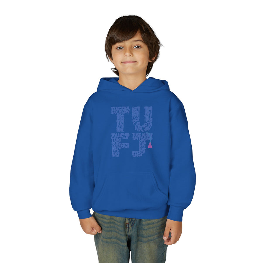 TUFJ Repeat Blue Letters Youth Heavy Blend Hoodie
