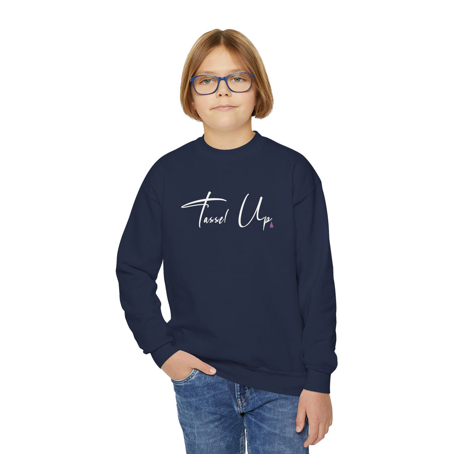Tassel Up Cursive Youth Crewneck Sweatshirt