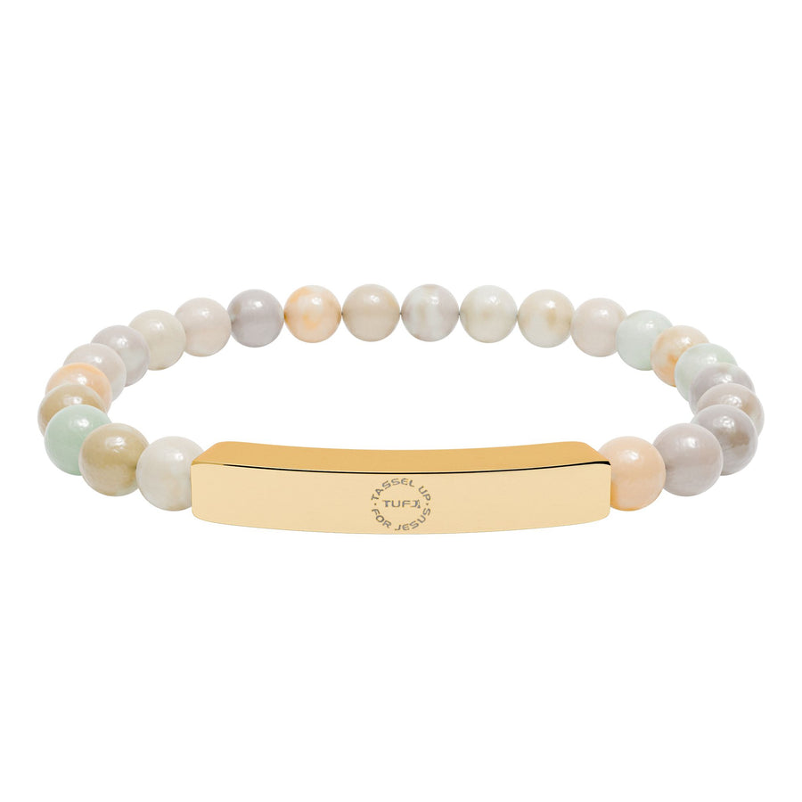 Tassel Up For Jesus Logo Natural Stone Stretch Bar Bracelet