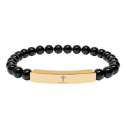 Tassel Up Cross Natural Stone Stretch Bar Bracelet