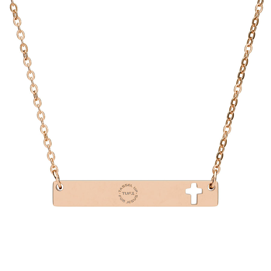 Tassel Up For Jesus Logo Cutout Cross Bar Necklace