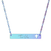 Tassel Up Cursive Cutout Cross Bar Necklace