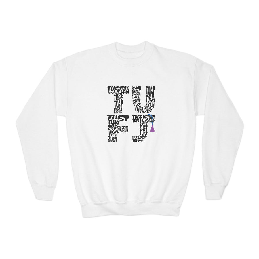 TUFJ Repeat Black Letters Youth Crewneck Sweatshirt