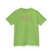 Tassel Up Pink Cursive Kids Heavy Cotton™ Tee
