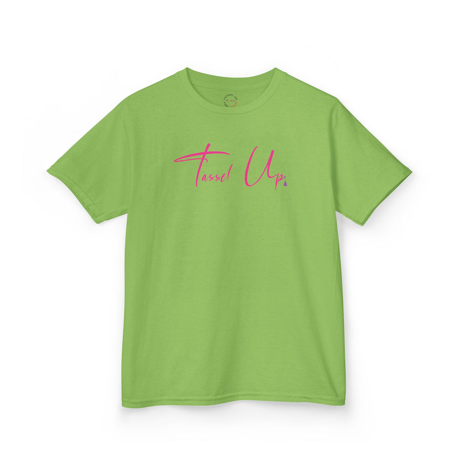 Tassel Up Pink Cursive Kids Heavy Cotton™ Tee