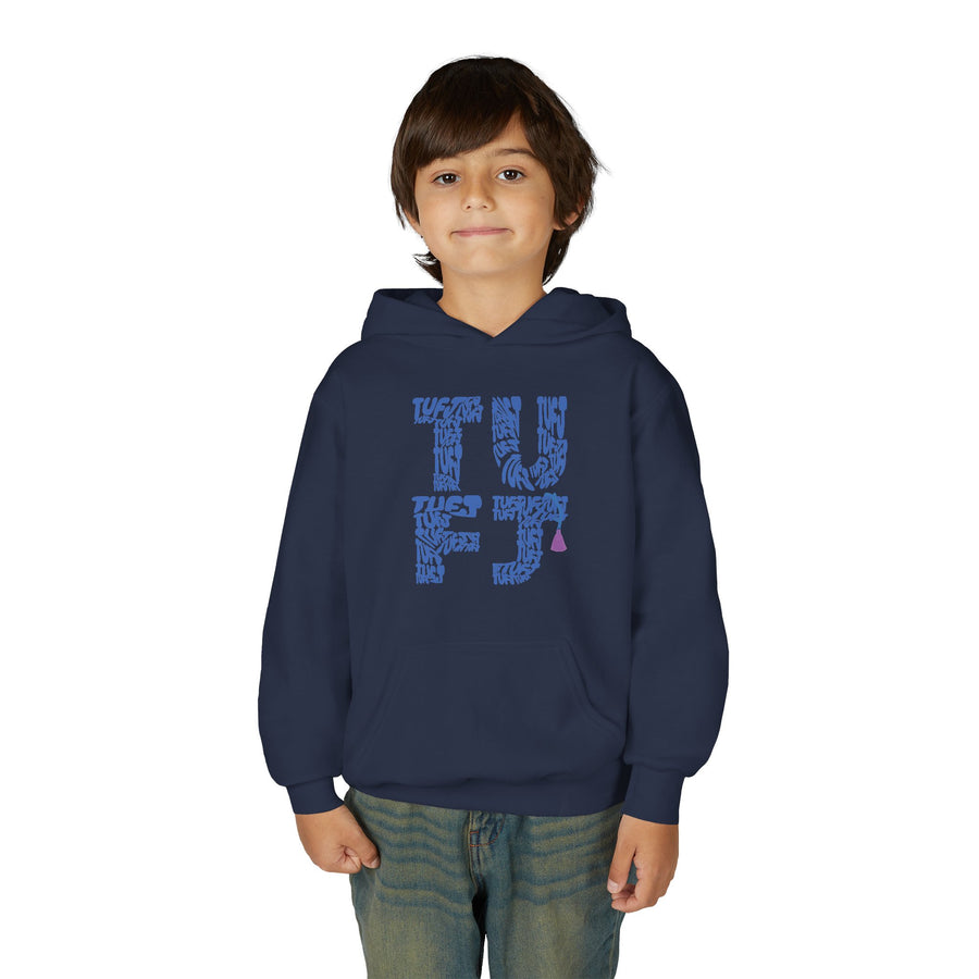 TUFJ Repeat Blue Letters Youth Heavy Blend Hoodie