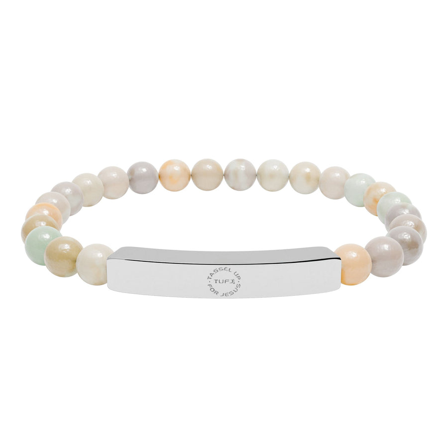 Tassel Up For Jesus Logo Natural Stone Stretch Bar Bracelet