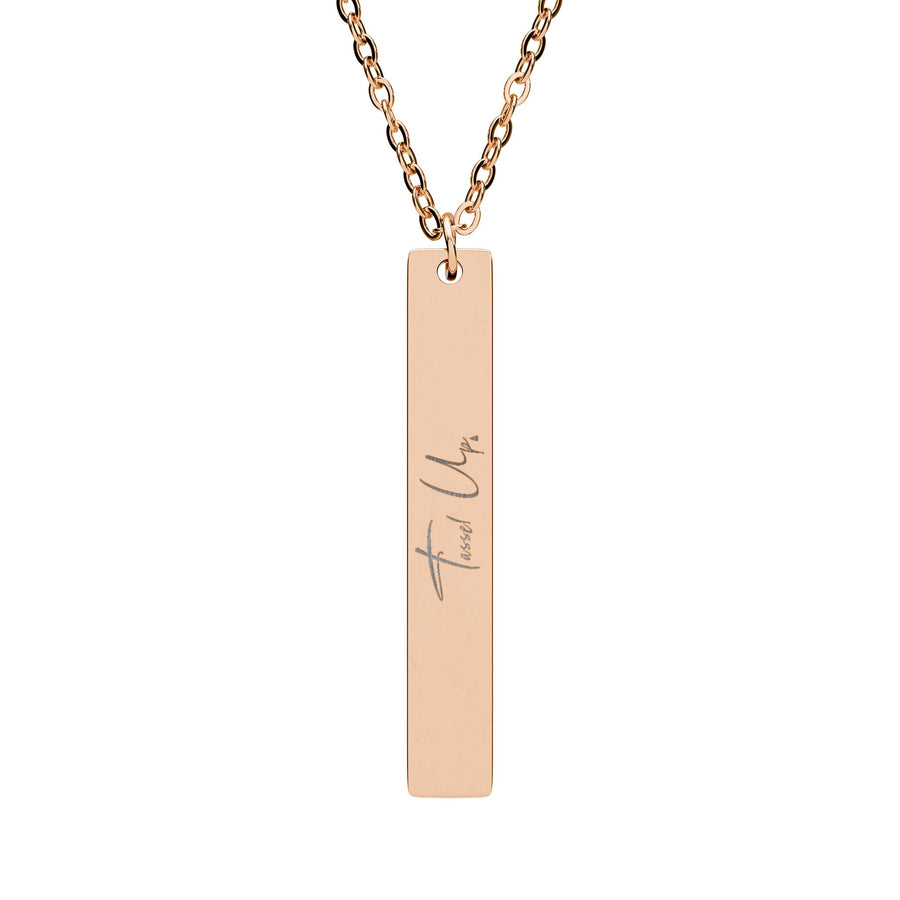 Tassel Up Cursive Vertical Bar Necklace