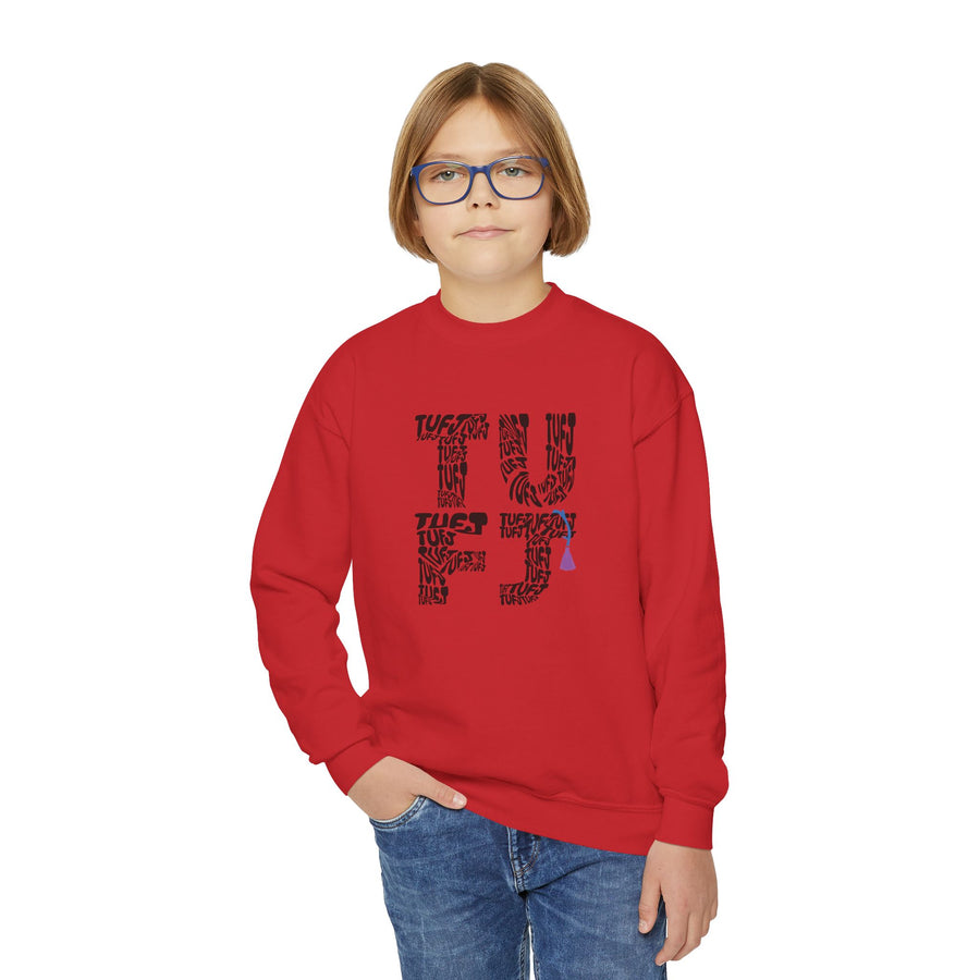 TUFJ Repeat Black Letters Youth Crewneck Sweatshirt