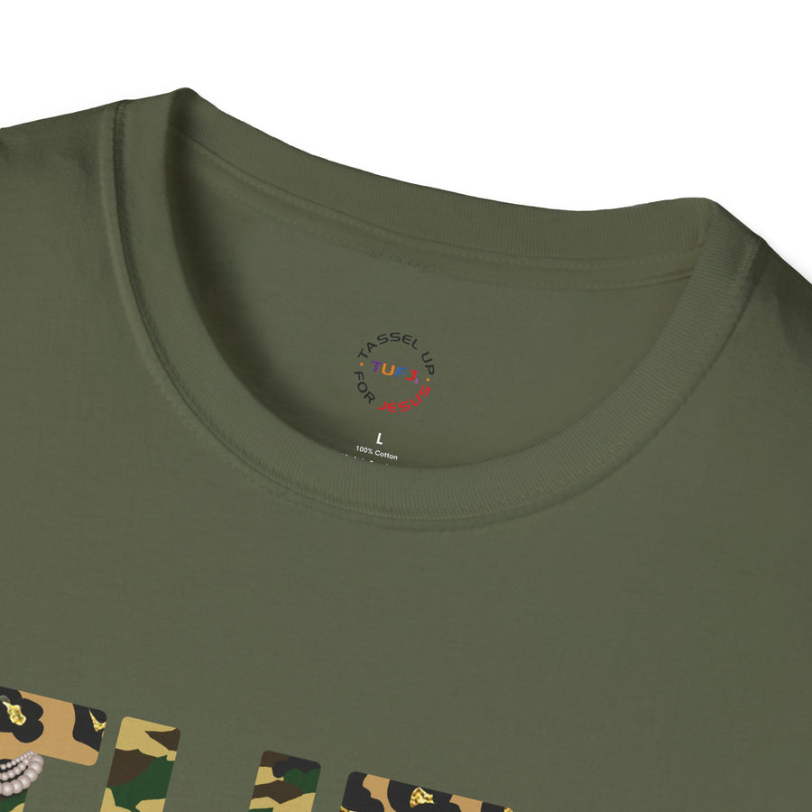 TUFJ Camo Leopard And Pearls Unisex Softstyle T-Shirt