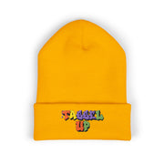 Tassel Up Graffiti Cuffed Beanie