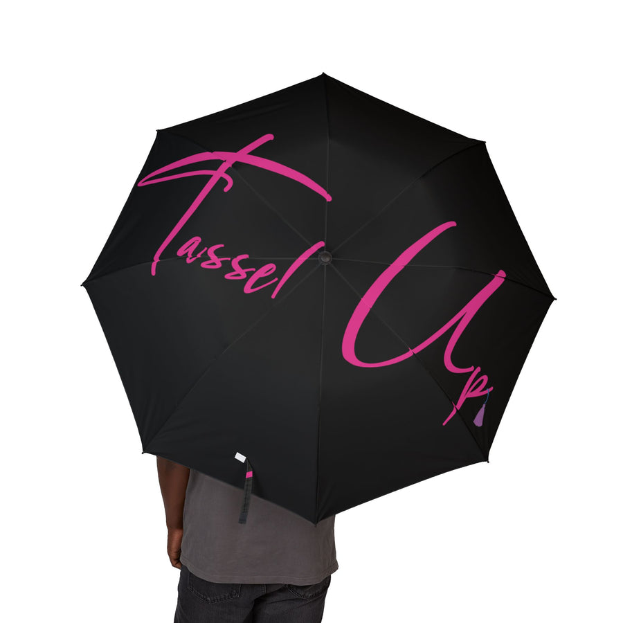 Tassel Up Black Semi-Automatic Foldable Umbrella