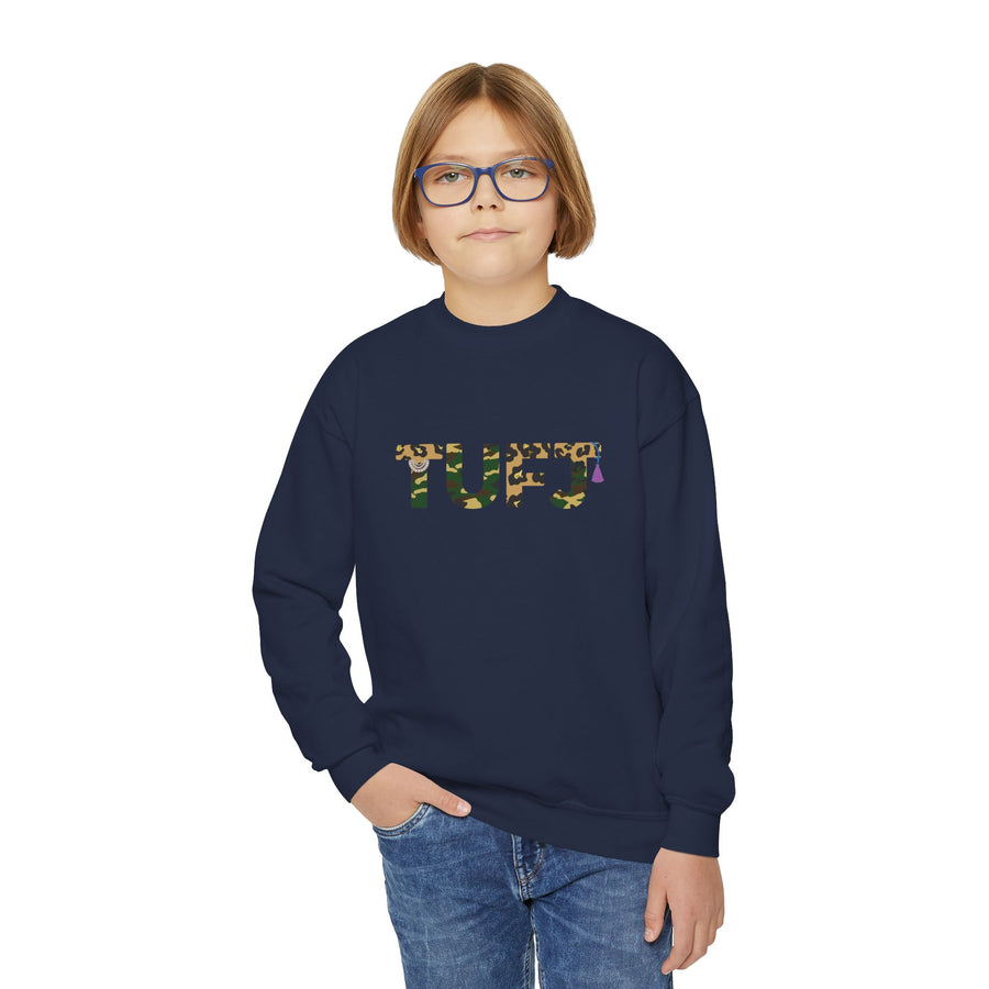 TUFJ Camo Leopard And Pearls Youth Crewneck Sweatshirt