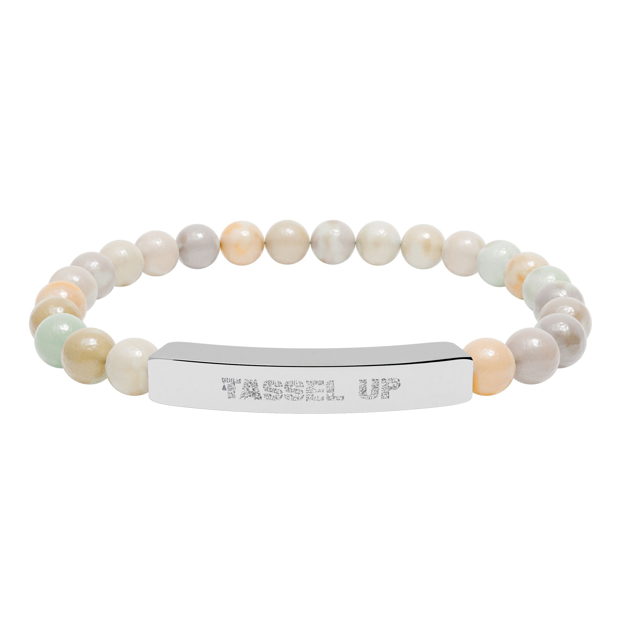 Tassel Up Repeat Natural Stone Stretch Bar Bracelet