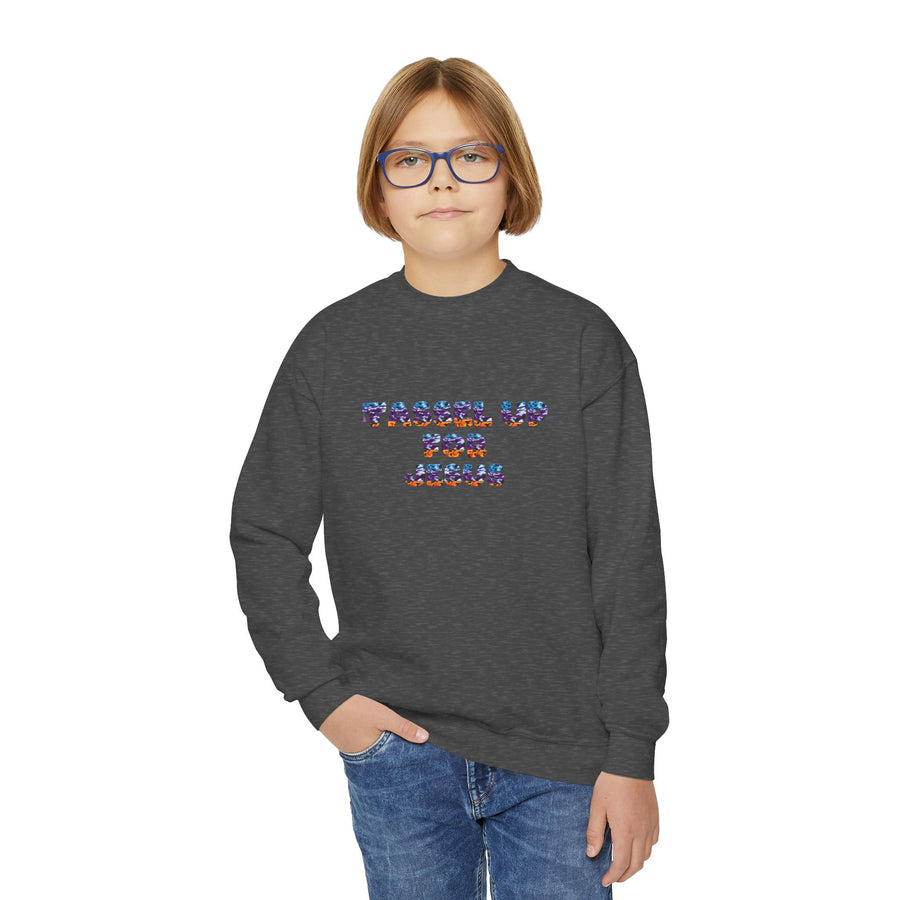 Tassel Up For Jesus Camo Youth Crewneck Sweatshirt