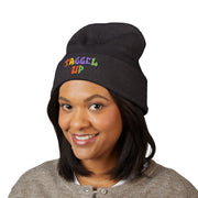 Tassel Up Graffiti Cuffed Beanie