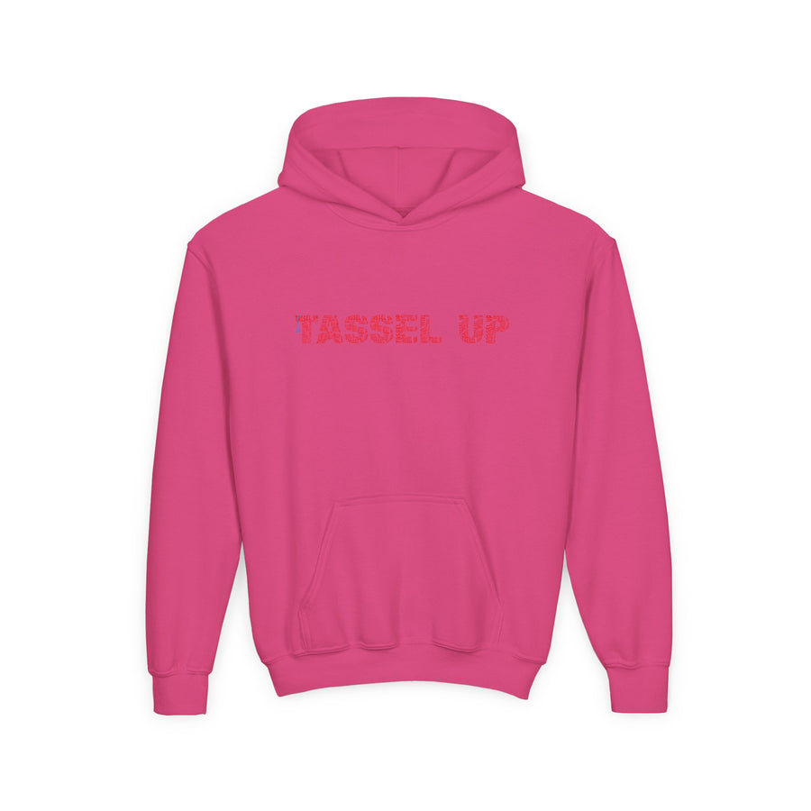 Tassel Up Repeat Red Letters Youth Heavy Blend Hoodie