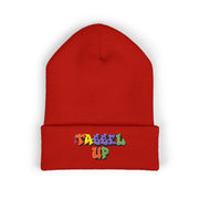 Tassel Up Graffiti Cuffed Beanie