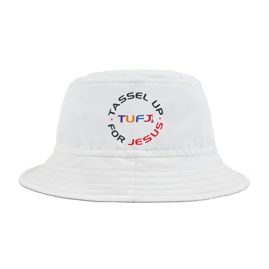 White Tassel Up For Jesus Logo Bucket Hat