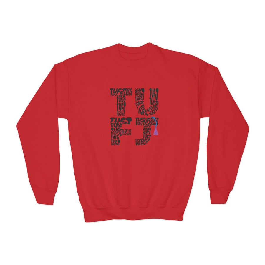 TUFJ Repeat Black Letters Youth Crewneck Sweatshirt