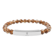 Tassel Up Cross Natural Stone Stretch Bar Bracelet