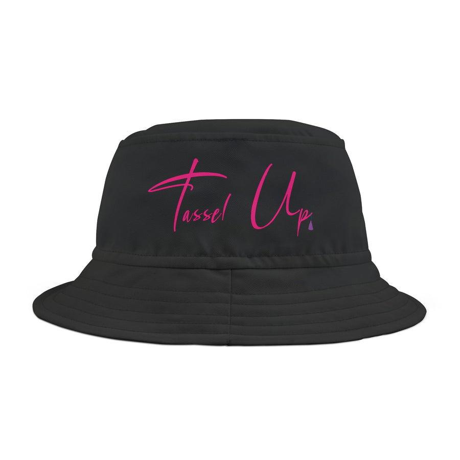 Tassel Up Cursive Black Bucket Hat