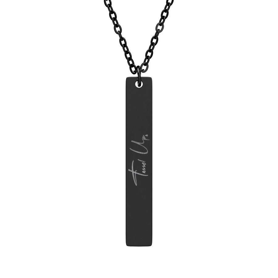 Tassel Up Cursive Vertical Bar Necklace