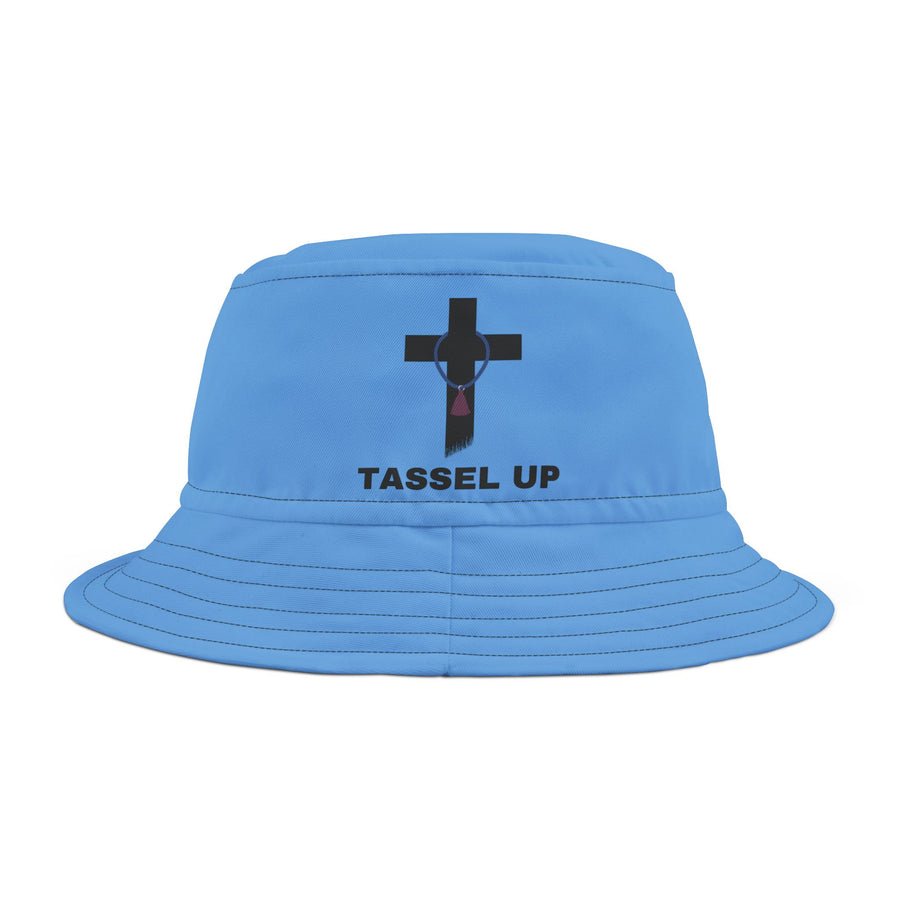 Light Blue Tassel Cross Bucket Hat