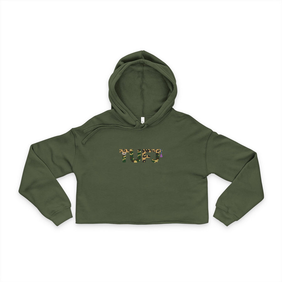 Women's Cropped TUFJ Camo Leopard and Pearls Hoodie